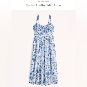 Abercrombie Blue Floral Ruched Chiffon Midi Dress
